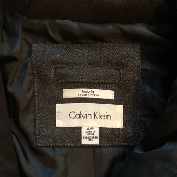 Calvin Klein Charcoal Wool Layered Hoodie Car Coat Overcoat Zip Closure - Picture 2 of 13